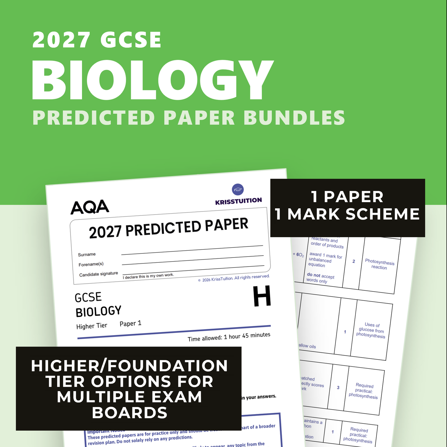GCSE 2027 Predicted Biology Papers | AQA or Edexcel | Foundation or Higher