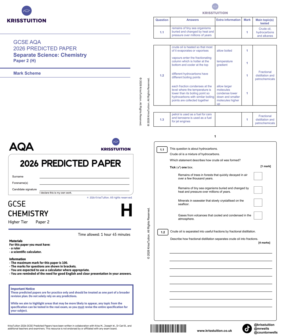 GCSE 2026 AQA Triple Science Chemistry Higher predicted paper 2 with mark scheme
