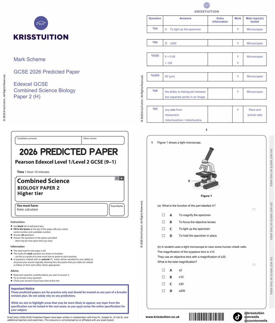 gcse 2026 edexcel biology combined science higher predicted paper 2 with mark scheme