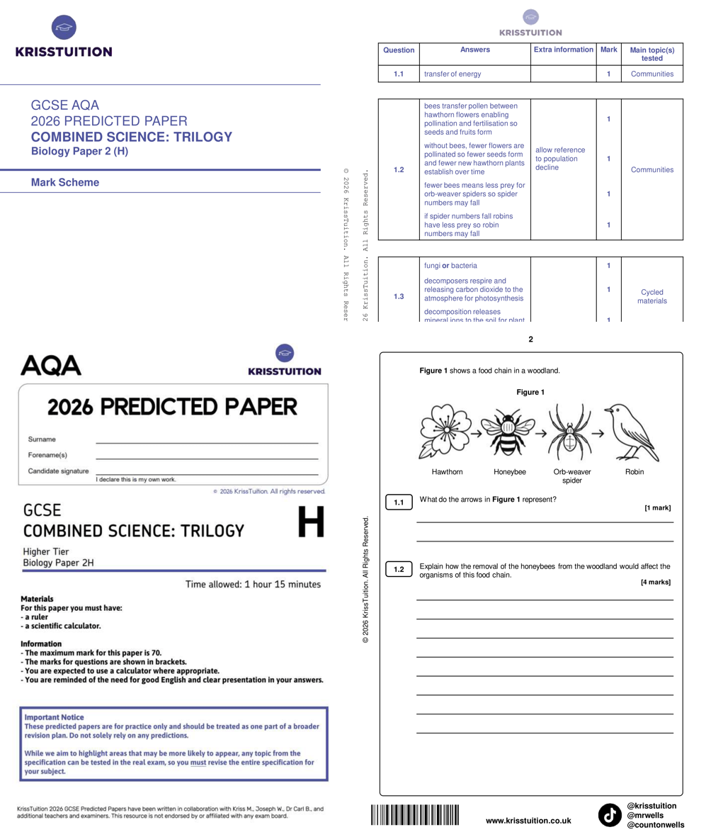 gcse 2026 aqa biology combined science higher predicted paper 2 with mark scheme