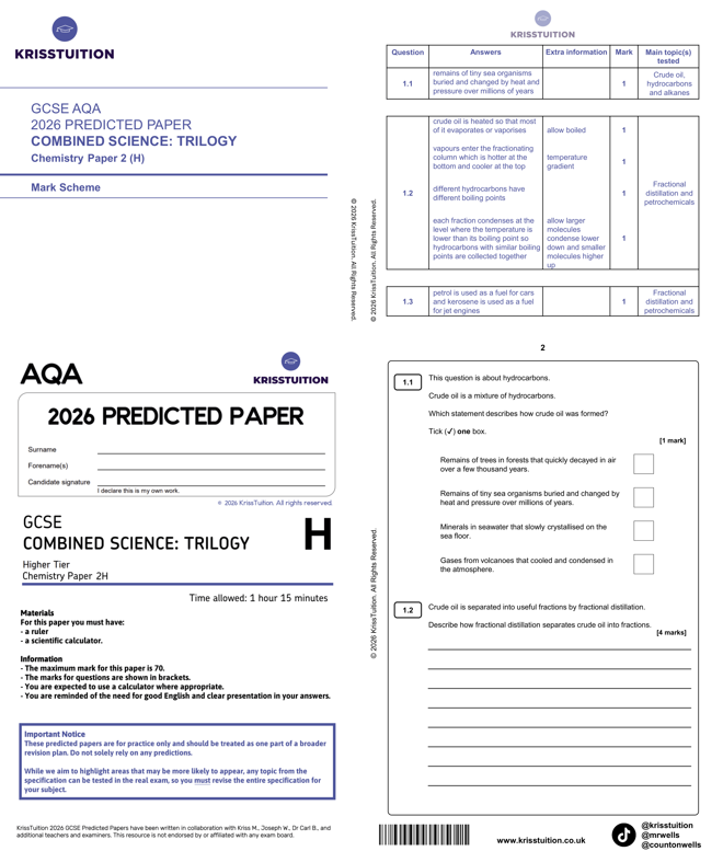 GCSE 2026 AQA Combined Science Chemistry Higher predicted paper 2 with mark scheme