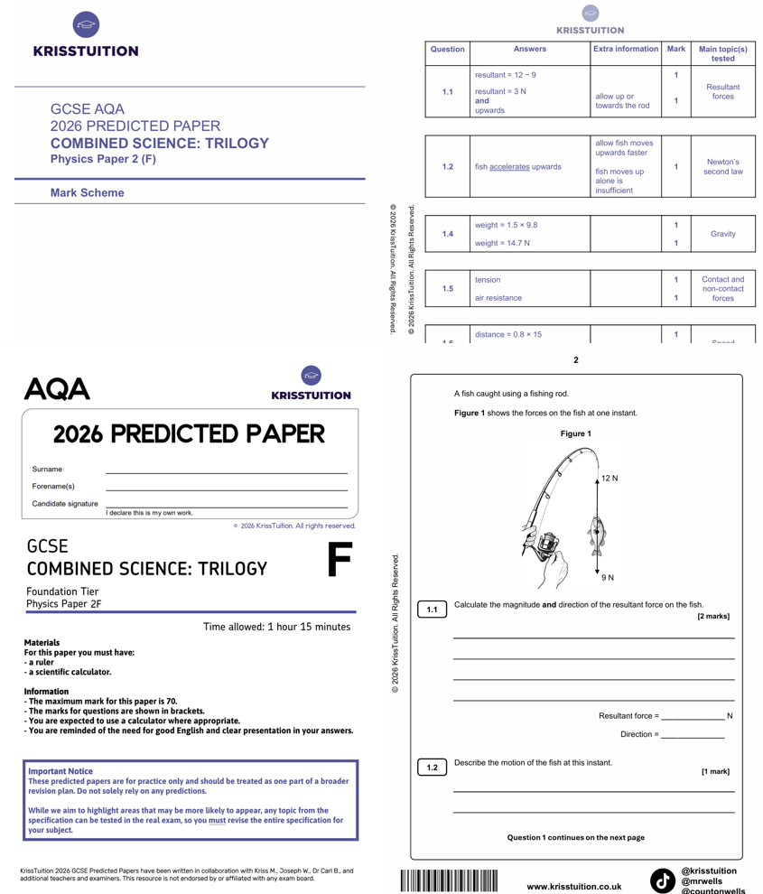 gcse 2026 aqa combined science physics foundation predicted paper 2 with mark scheme