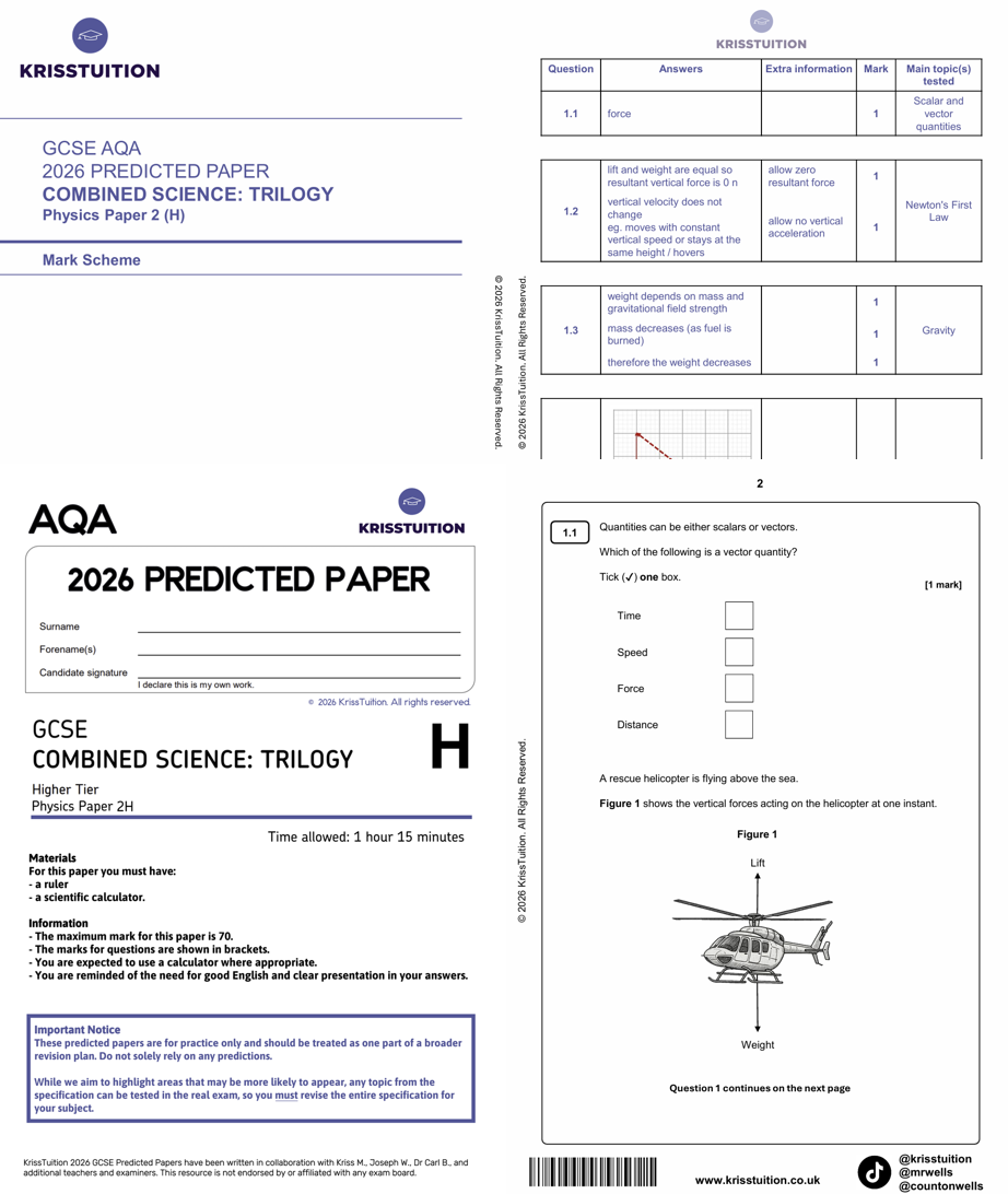 gcse 2026 aqa combined science physics higher predicted paper 2 with mark scheme