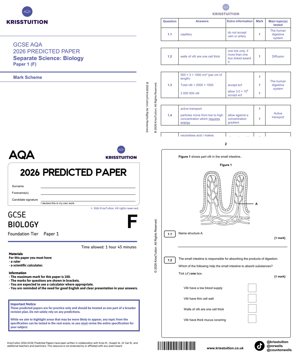 gcse 2026 aqa triple science biology foundation predicted paper 1 with mark scheme