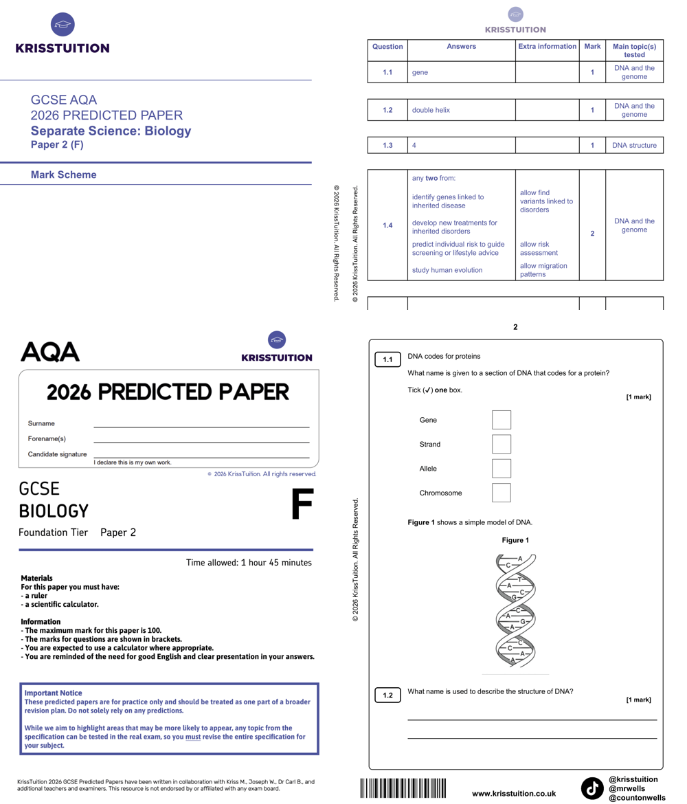 gcse 2026 aqa triple science biology foundation predicted paper 2 with mark scheme