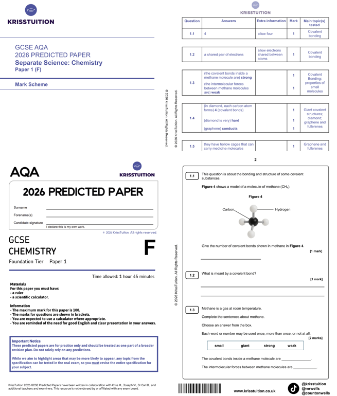 GCSE 2026 AQA Triple Science Chemistry Foundation predicted paper 1 with mark scheme