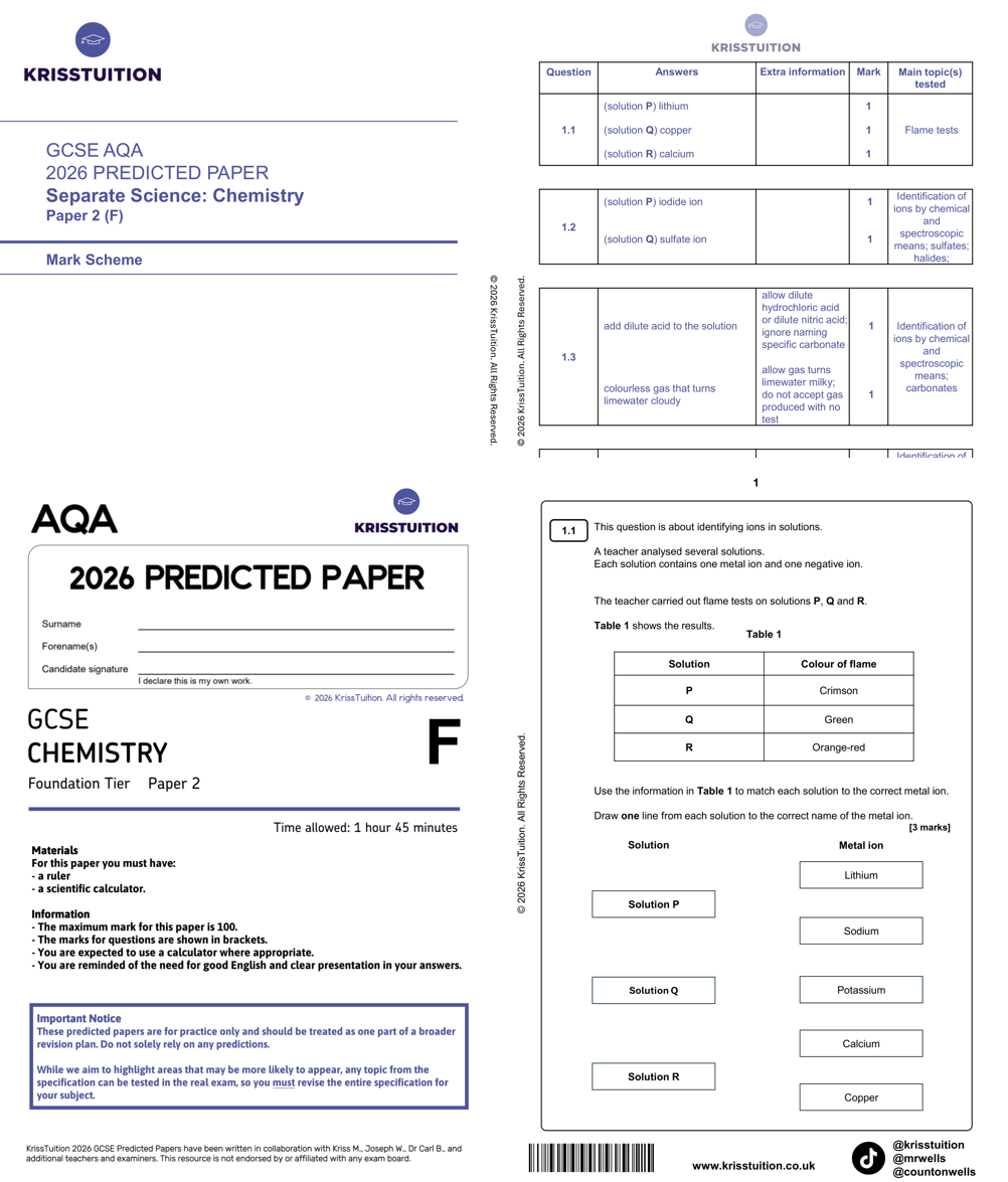 GCSE 2026 AQA Triple Science Chemistry Foundation predicted paper 2 with mark scheme