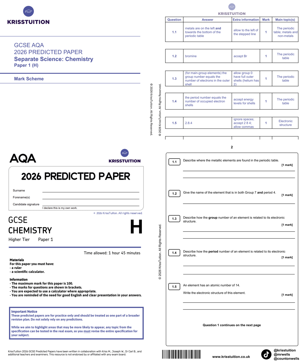 GCSE 2026 AQA Triple Science Chemistry Higher predicted paper 1 with mark scheme