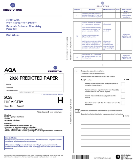GCSE 2026 Predicted Chemistry Papers (AQA/EDEXCEL) (F/H) – krisstuition