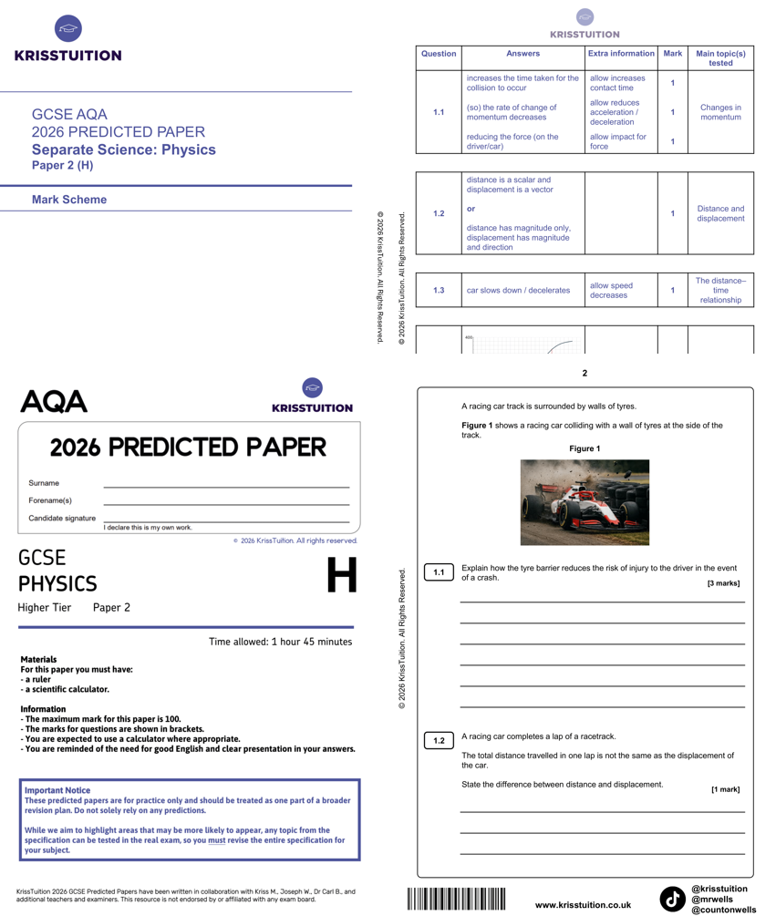 gcse 2026 aqa triple science physics higher predicted paper 2 with mark scheme
