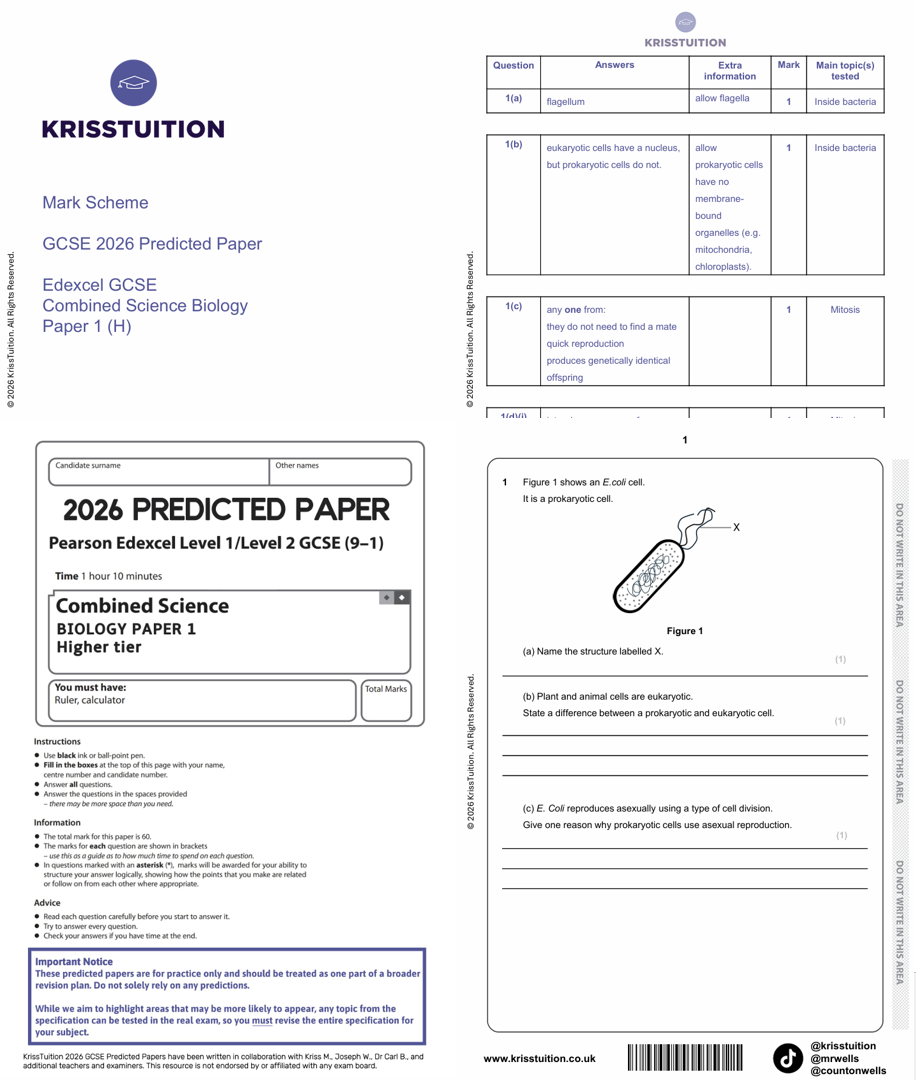 gcse 2026 edexcel biology combined science higher predicted paper 1 with mark scheme