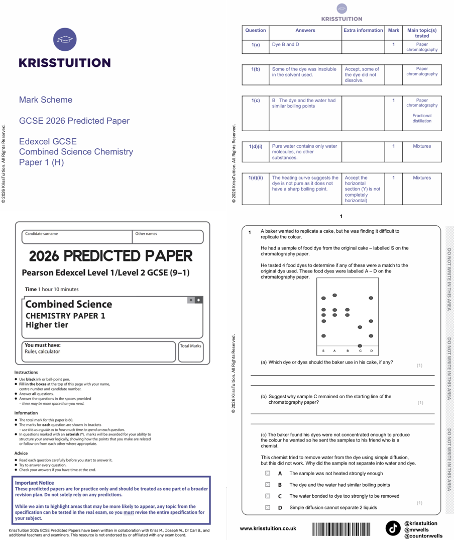 GCSE 2026 Edexcel Combined Science Chemistry Higher predicted paper 1 with mark scheme