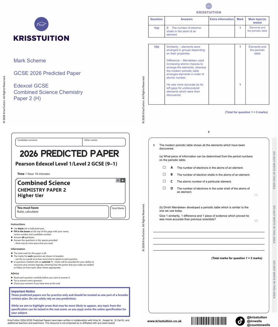 GCSE 2026 Edexcel Combined Science Chemistry Higher predicted paper 2 with mark scheme