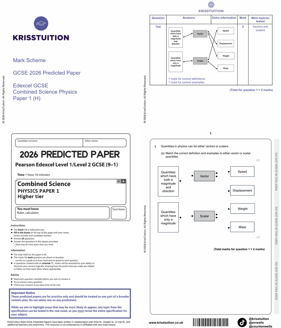 gcse 2026 edexcel combined science physics higher predicted paper 1 with mark scheme