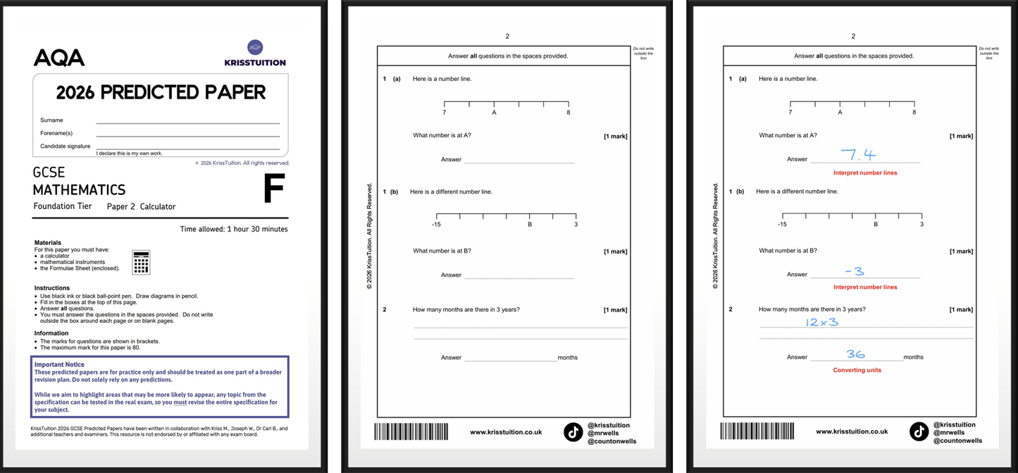 2026 AQA GCSE Maths Foundation predicted papers showing Paper 2 calculator with worked solutions.