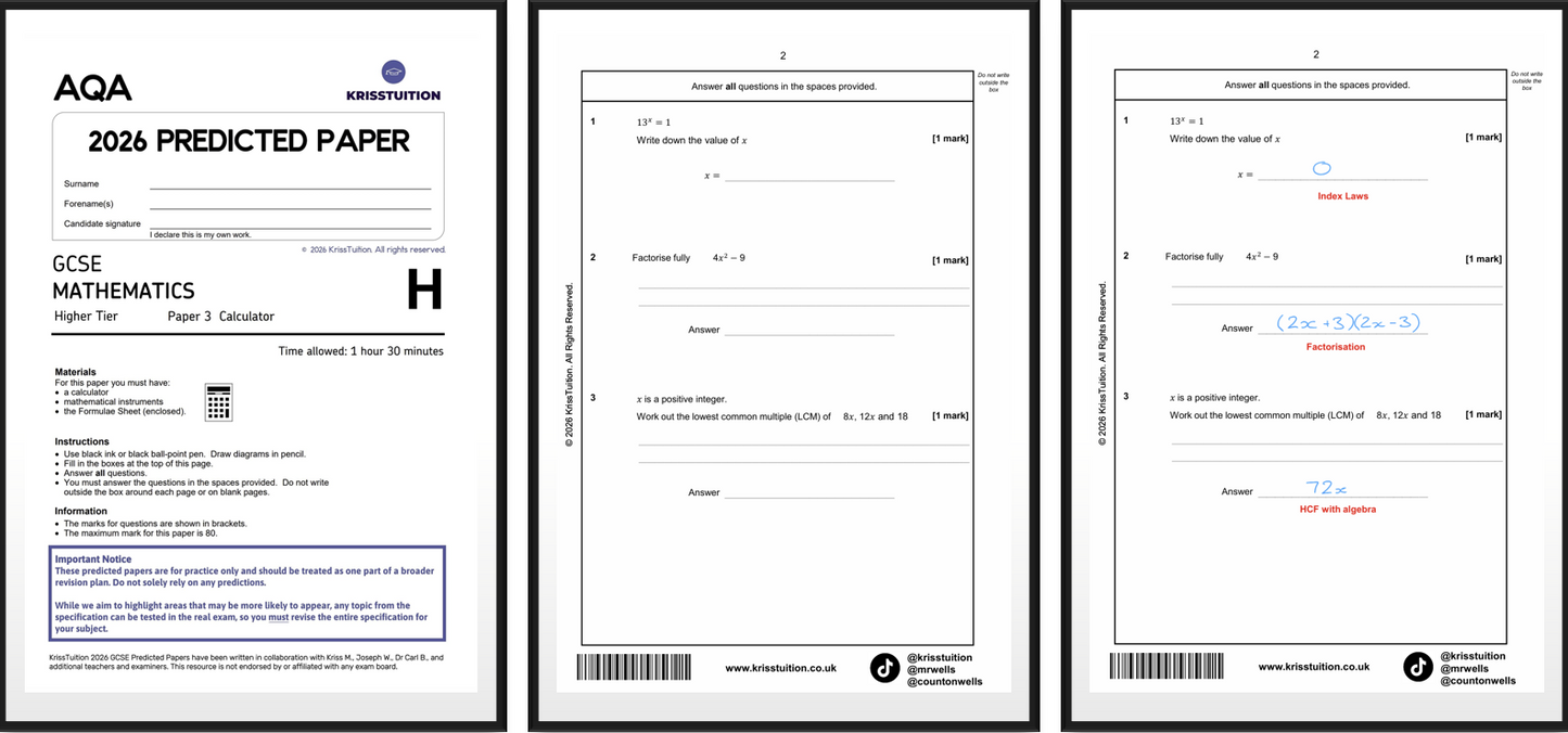 2026 AQA GCSE Maths Foundation predicted papers showing Paper 3 calculator with worked solutions.