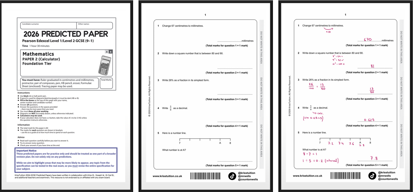 2026 Edexcel GCSE Maths Foundation predicted papers showing Paper 2 calculator with worked solutions.